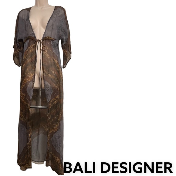 NWOT Silk Organza Maxi Duster Kimono Bohemian Print Beach Travel Hippy | Sz XS/S - Picture 3 of 11